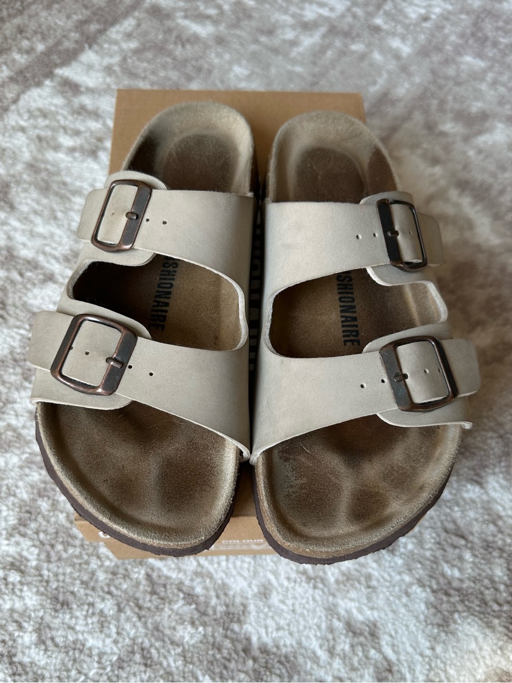 Cushionaire Birkenstock Lane Sandals Neutral Double-Buckle Women's in Beige